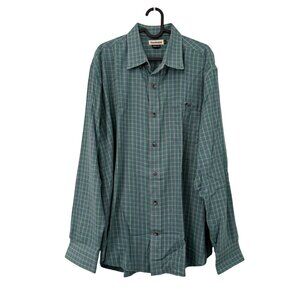 Tom Beckbe Green Gray Plaid Long Sleeve Embroidered Logo Button Shirt Mens XL